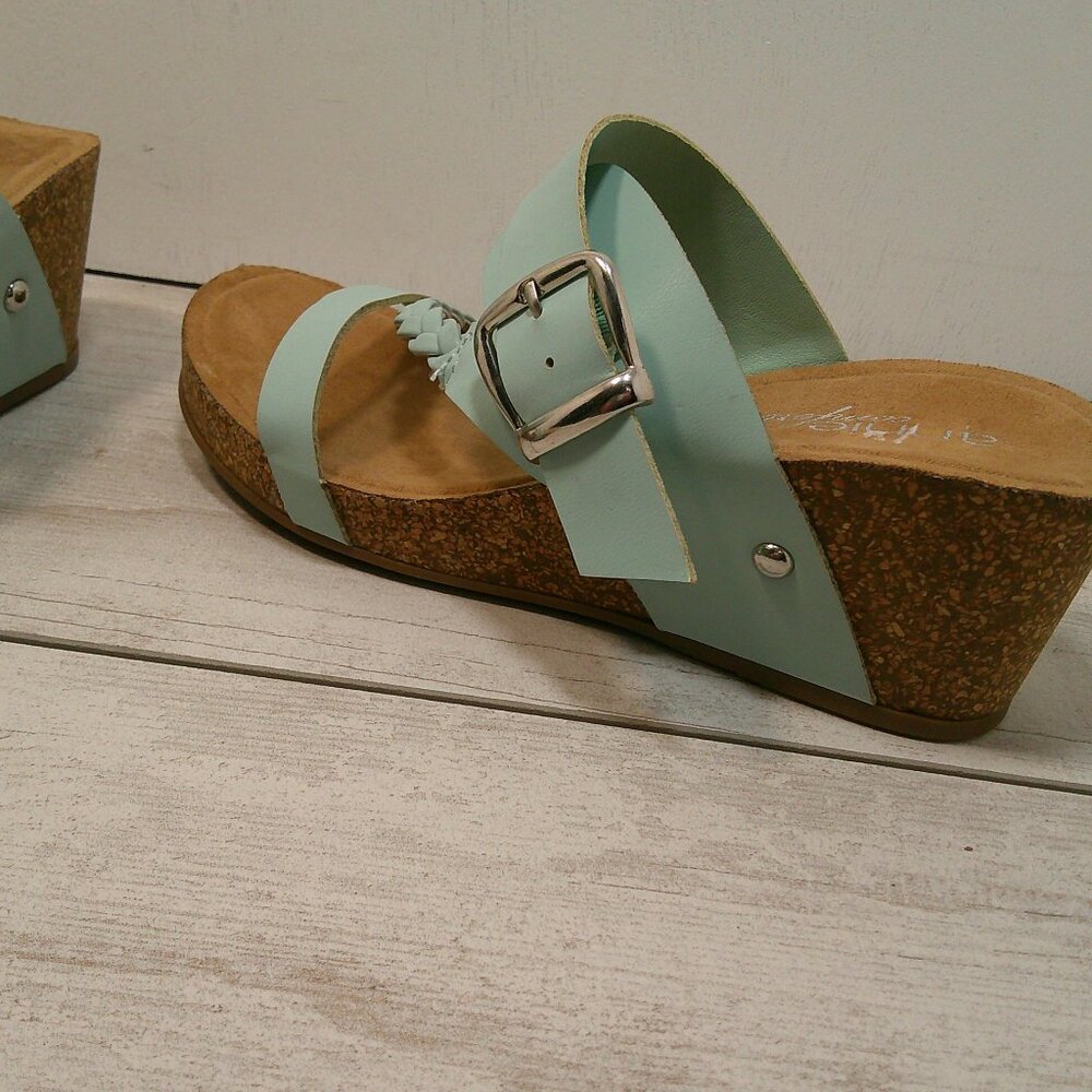 Annie Comfort Light Aqua Boho Summer Cork Coastal Wedges Braided Strap SZ 6.5 - Picture 11 of 13